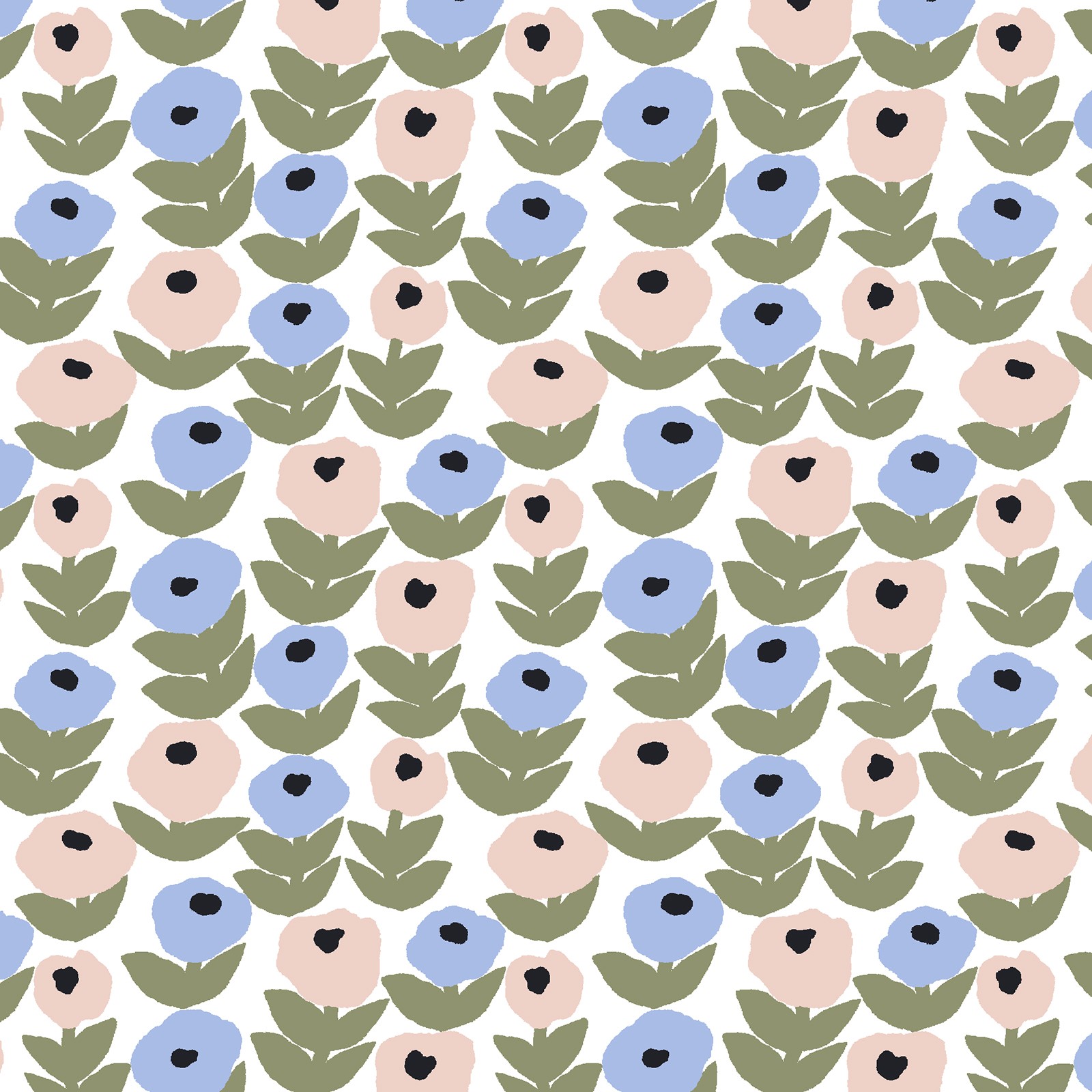 芬蘭Kauniste棉麻布料 / 花意粉藍 (1單位：50cm)