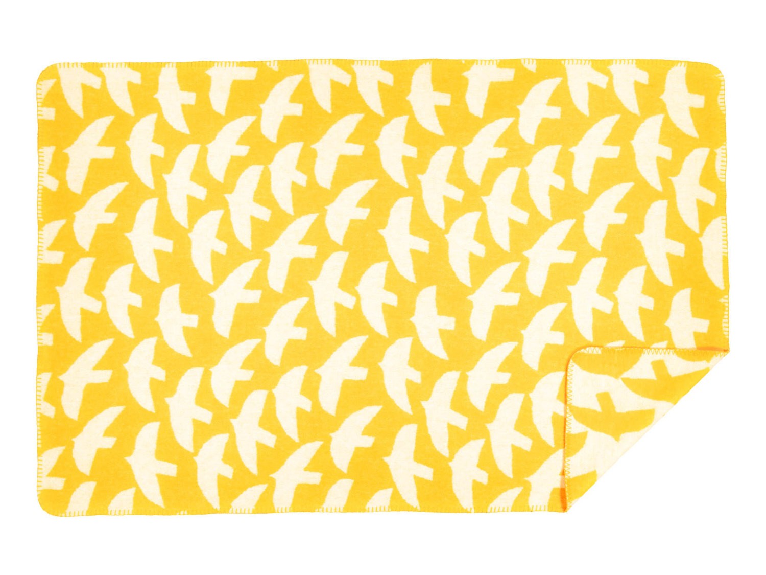 芬蘭Kauniste 雙面羊毛毯 (黃色群鳥)