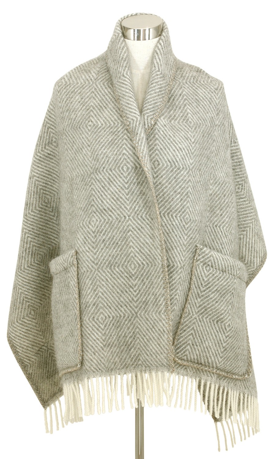 芬蘭Lapuan Kankurit MARIA 羊毛口袋披肩 (淺灰條紋)