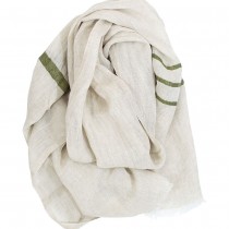芬蘭Lapuan Kankurit USVA亞麻薄圍巾 (橄欖綠條紋)